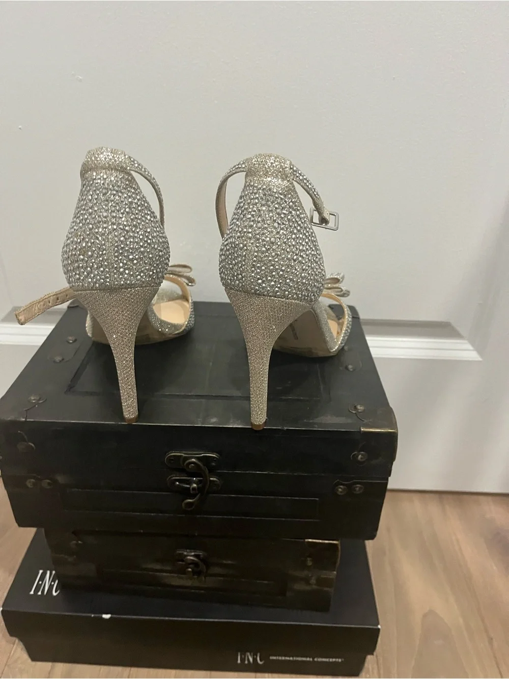 Women's Silver Crystal Embellished High Heel Sandals